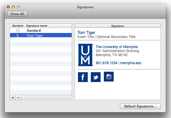 unviersity of memphis email settings outlook for mac